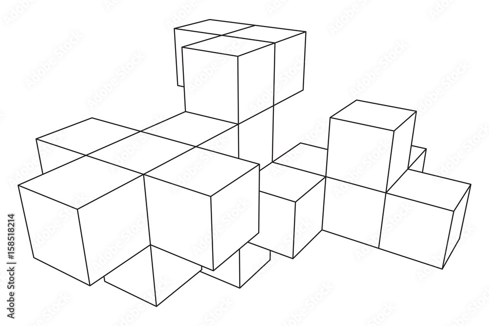 Mesh low poly wireframe cubes element. Connected lines. Connection Box Structure. Digital Data Visualization Concept. Vector Illustration. Mesh low poly wireframe cubes element. Connected lines. Connection Box Structure. Digital Data Visualization Concept. Vector Illustration.