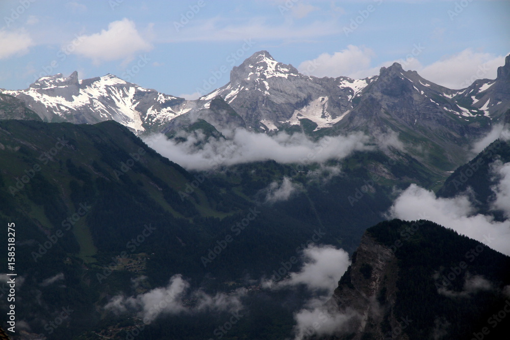 Fototapeta premium Beautiful view of the Swiss Alps from the resort zone of Nendaz, Switzerland