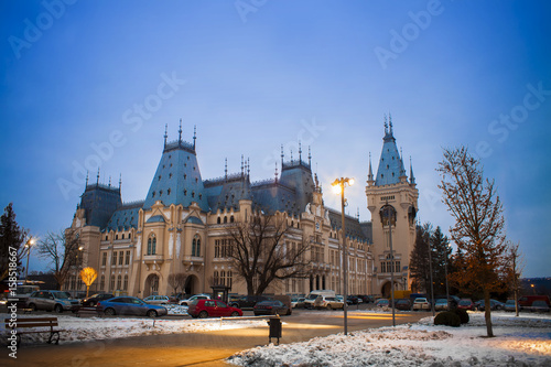 castle at night, the Palace of Culture in Iasi, Romania