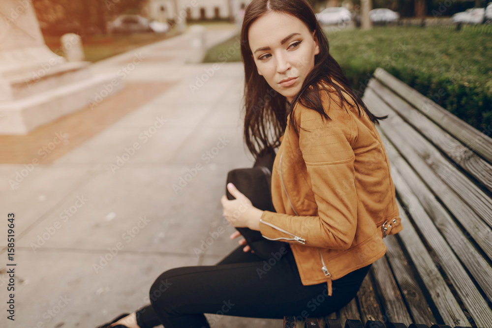 beautiful woman walks outside
