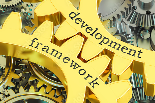 Canvas-taulu development framework concept on the gearwheels, 3D rendering
