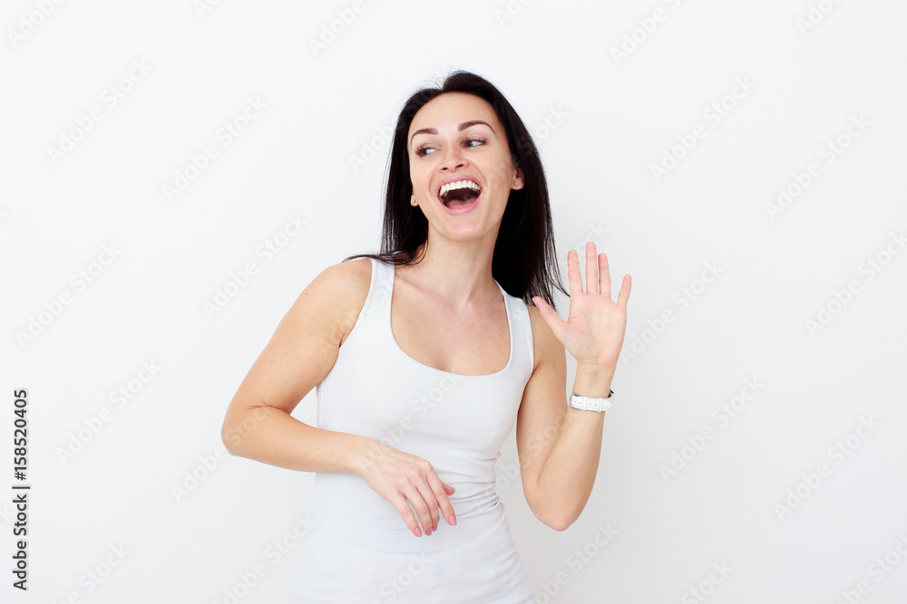 Happy woman Laughing. Closeup portrait woman smiling with perfect smile and white teeth Happy woman Laughing. Closeup portrait woman smiling with perfect smile and white teeth