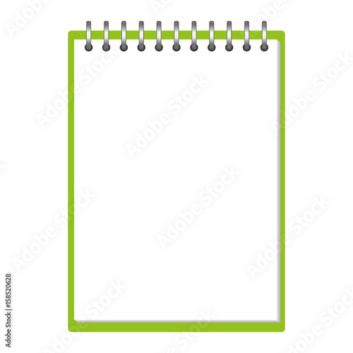 Blank green open copybook template with elastic band and bookmark. Realistic stationery blank green pen and pencil. Notebook Vector illustration isolated on white background.