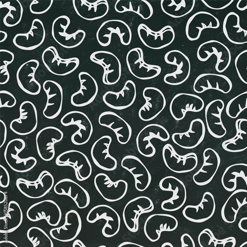 Seamless with Cashew Nuts. Isolated On a Black Chalkboard Background. Doodle Cartoon Hand Drawn Sketch Vector Illustration. Food Pattern.