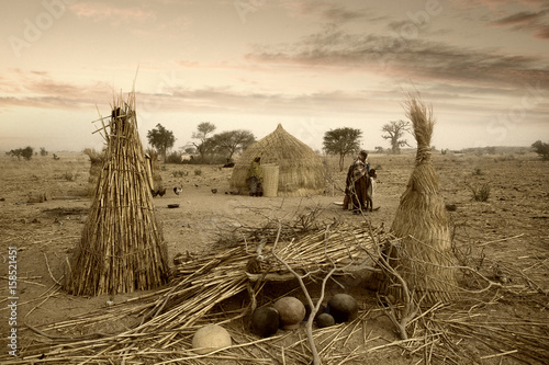 Mali, West Africa - Peul village and typical mud buildings
