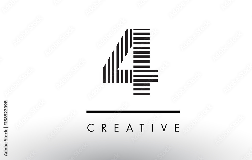 4 Black and White Lines Number Logo Design. 4 Black and White Lines Number Logo Design.