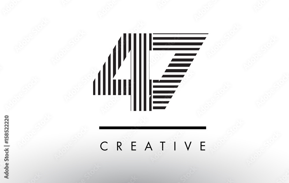 47 Black and White Lines Number Logo Design.