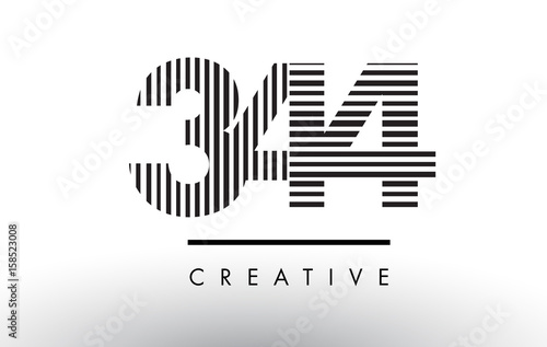 344 Black and White Lines Number Logo Design.