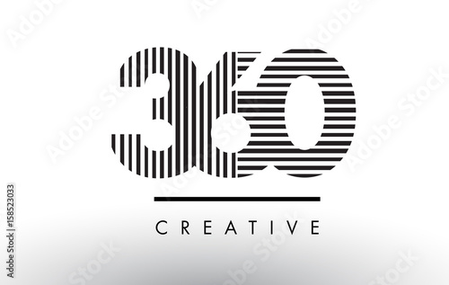 360 Black and White Lines Number Logo Design.