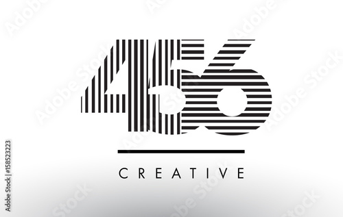 456 Black and White Lines Number Logo Design.