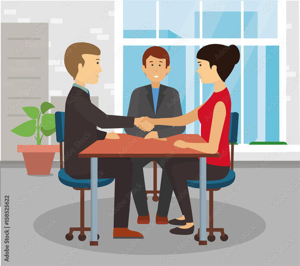 Business People handshake over a table. Talks at Table. Closed Deal. Successful Business Negotiations Flat Illustration Vector. Business People handshake over a table. Talks at Table. Closed Deal. Successful Business Negotiations Flat Illustration Vector.