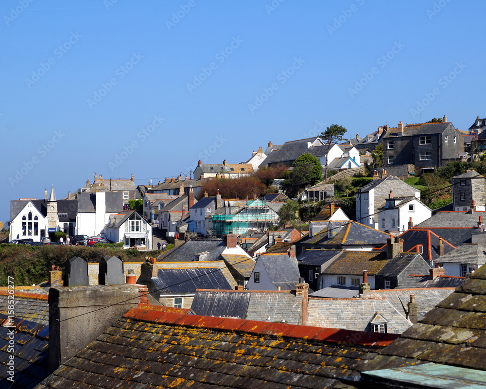 The rooftops of the picturesque Cornish fishing village of Port Isaac, famous for being the location of Doc Martin
