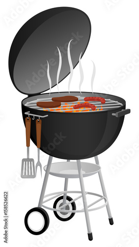 Fotografie, Tablou Vector illustration food cooking on a charcoal grill.