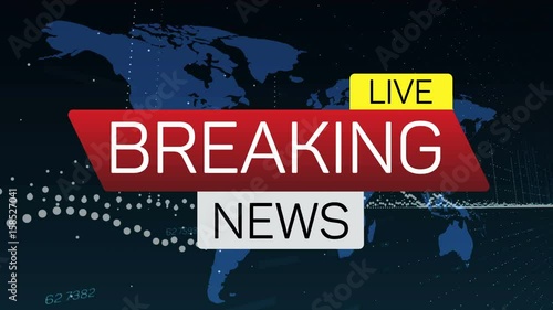 Breaking news live motion banner on worldmap. Business technology world news background splash screen. Available in 4K FullHD and HD video render footage. photo