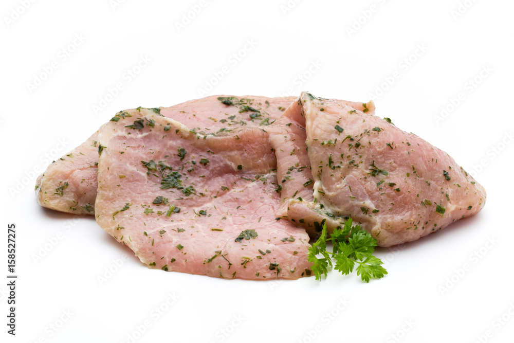 Steak with spices isolated on white background. Steak with spices isolated on white background.