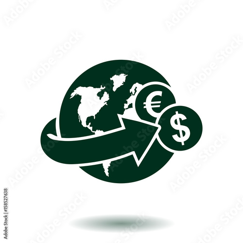 Arrow wrapped around the earth. Remittances icon.