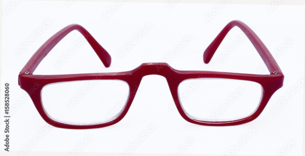 Pair of plastic red glasses frames. Isolated. Pair of plastic red glasses frames. Isolated.
