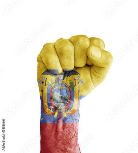 Flag of Ecuador painted on human fist like victory symbol photo