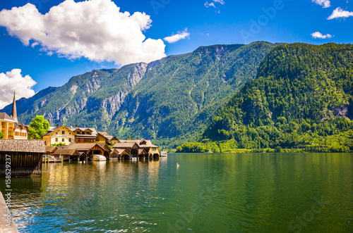 Fantastic view on Hallstatt village and alpine lake, Austrian Alps, Salzkammergut, Austria, Europe