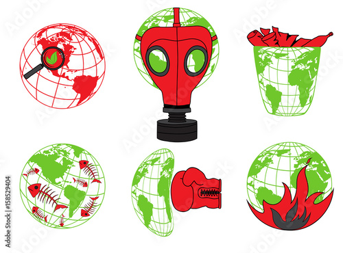 Planet Earth,  environmental pollution, global  disaster, ecology icons