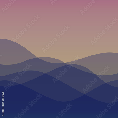 Flat design purple waves or hills on landscape