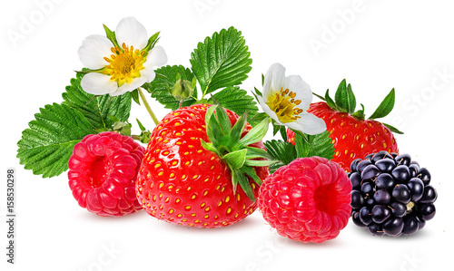 strawberry,raspberry,blackberry  isolated on white