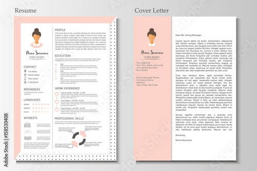 Feminine resume with infographic design. Stylish CV set for women.