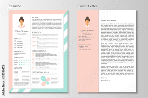 Feminine resume with infographic design. Stylish CV set for women. photo