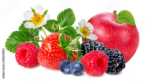 Fototapeta Naklejka Na Ścianę i Meble -      strawberry,apple,raspberry,blackberry, bilberry, blueberries isolated on white
