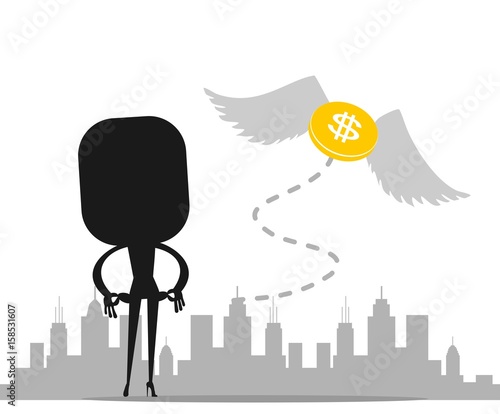 Cartoon character, Money flying away from the sadness business women., vector