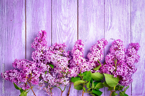 lilac top view on a wooden background with copy space