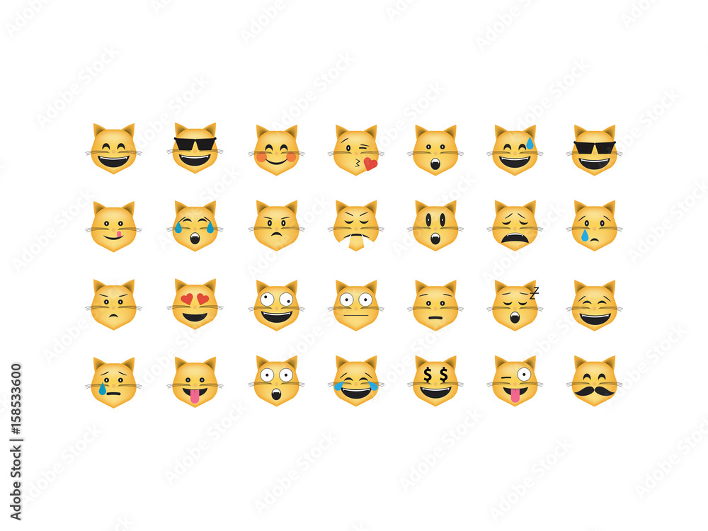 Set of cat emoticon vector Stock Vector Adobe Stock