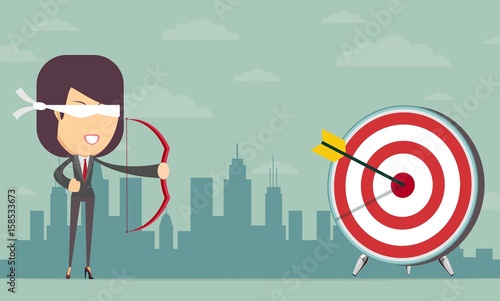 Successful business story concept. Happy and Lucky business woman Vector colorful illustration in flat style