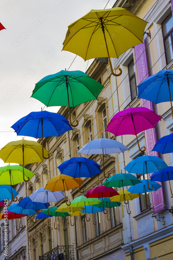 Obraz premium Colorful umbrellas in the sky