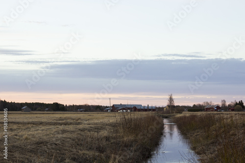 A stream and a field in the last light with