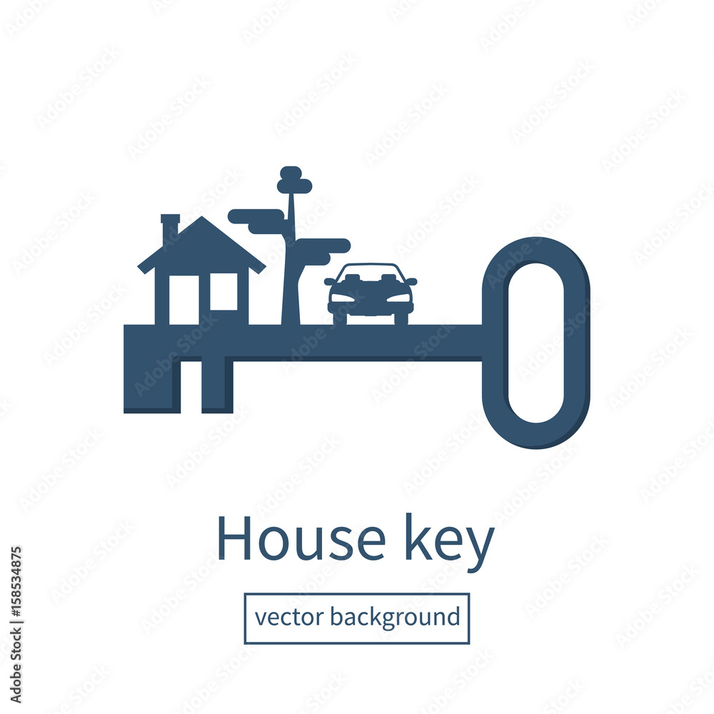 Key home silhouette. Vector illustration flat design. Template for sale, rent home, advertising. Key new life, pictogram. Sign in house. Key home silhouette. Vector illustration flat design. Template for sale, rent home, advertising. Key new life, pictogram. Sign in house.