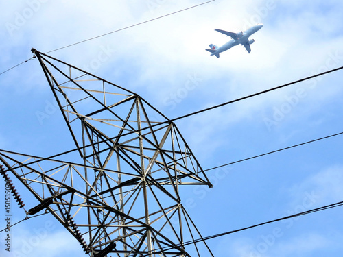 Toronto airplane over transmission tower 2017