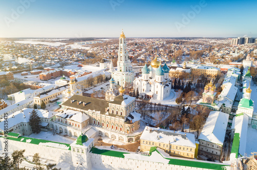 Aerial view on Trinity St. Sergy Monastery at winter sunny day. Sergiev Posad, Russia photo