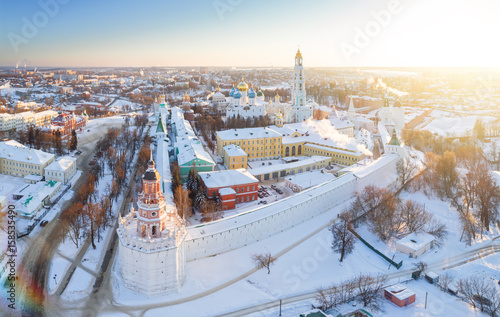 Aerial view on Trinity St. Sergy Monastery at winter sunny day. Sergiev Posad, Russia photo
