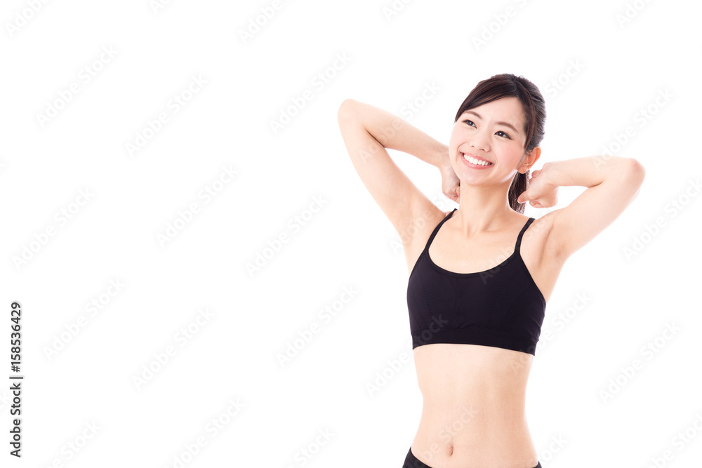 attractive asian woman sporty image on white background attractive asian woman sporty image on white background