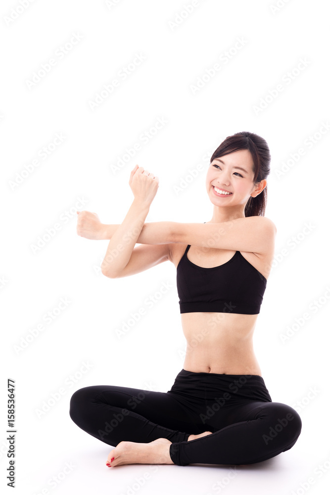 attractive asian woman sporty image on white background