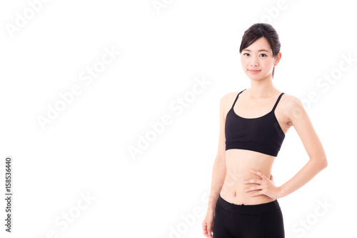 attractive asian woman sporty image on white background