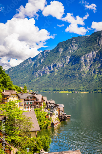 Fantastic view on Hallstatt village and alpine lake, Austrian Alps, Salzkammergut, Austria, Europe