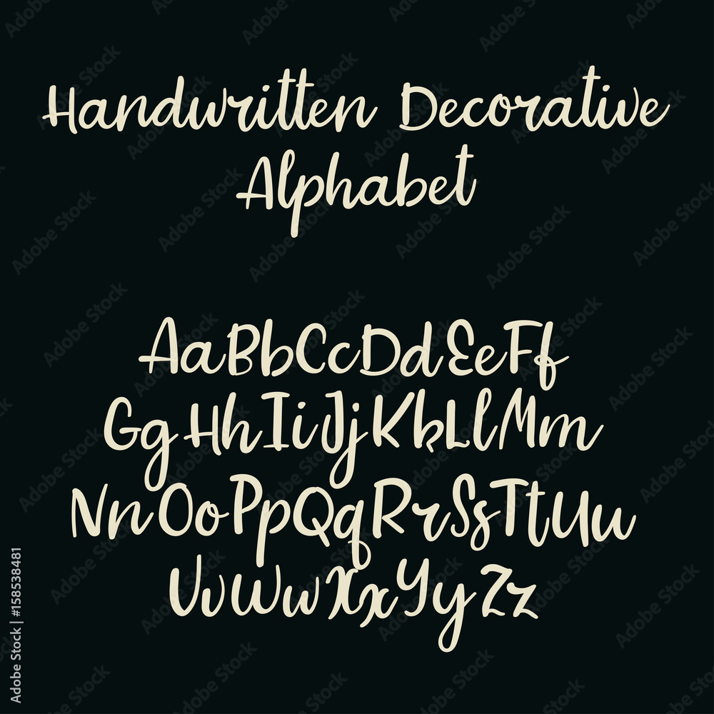 Handwritten vector font. Modern calligraphy aphabet. Lowercase, uppercase