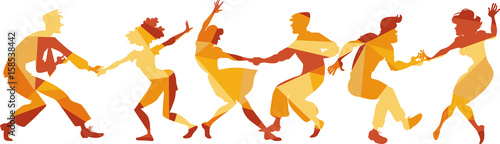 Polygonal vector silhouette of people dancing swing, lindy hop or rock and ro...