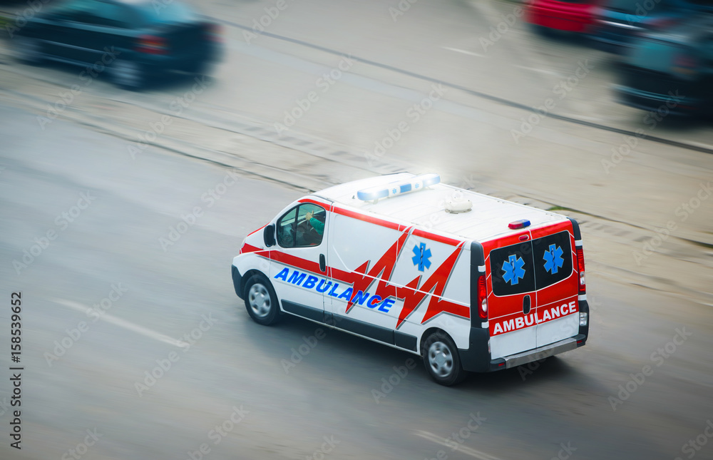     Ambulance van with flashing lights 