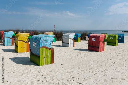 Beach chairs at Dune, German island near Helgoland