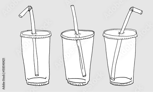 Plastic cups with straws