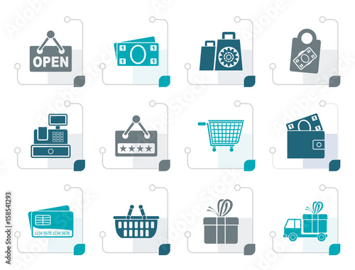 Stylized shopping and retail icons - vector icon set