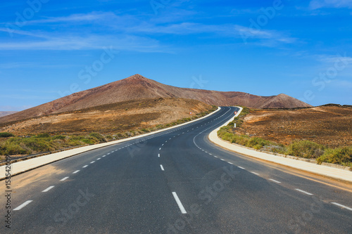 empty road on blue sky background, Lanzarote, Spain